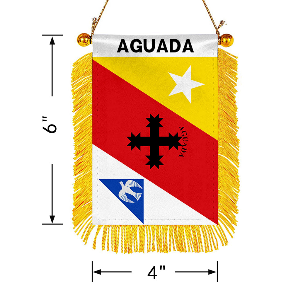 Aguada, Puerto Rico Flag Mini Car Rearview Mirror Flag Banner - 2PC