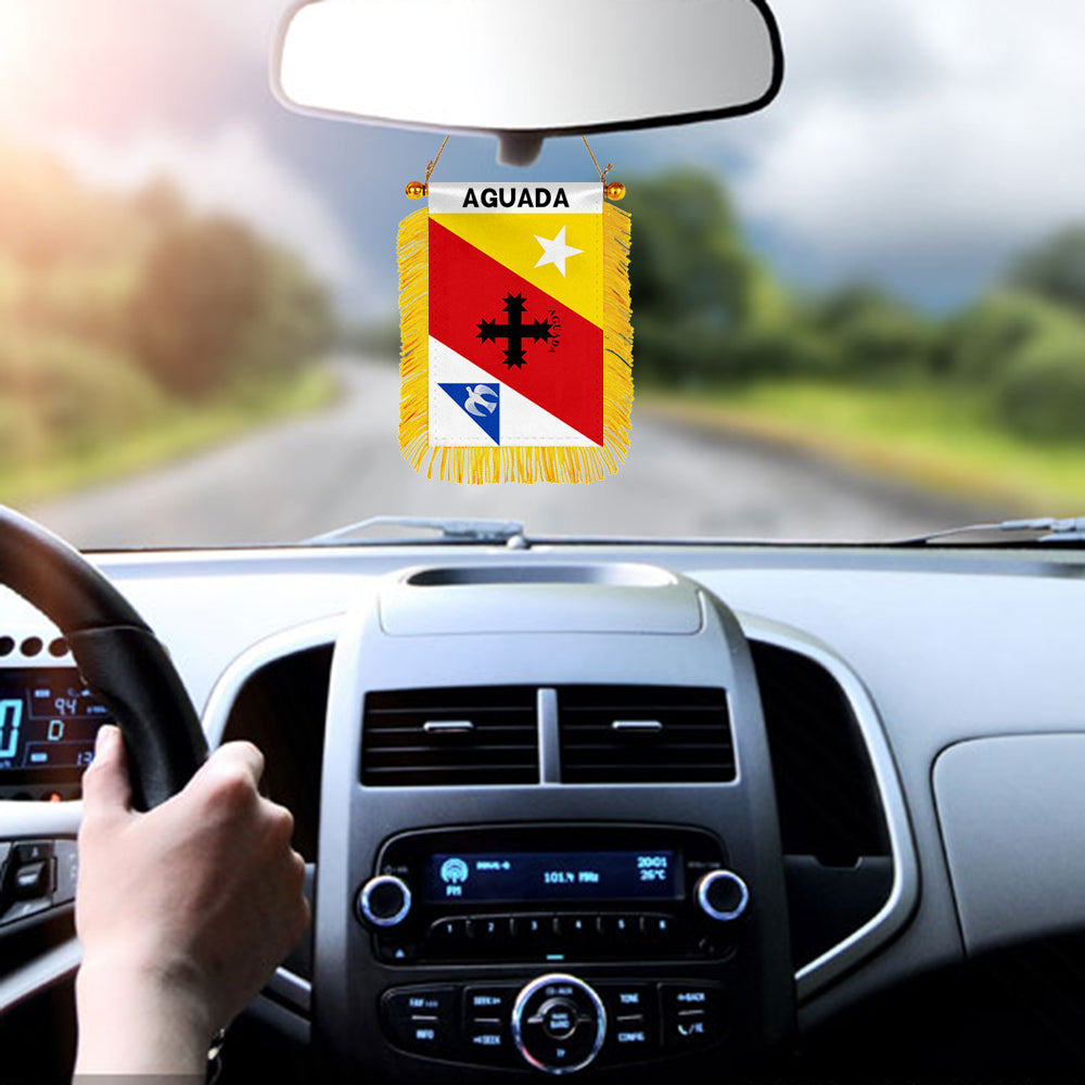 Aguada, Puerto Rico Flag Mini Car Rearview Mirror Flag Banner - 2PC