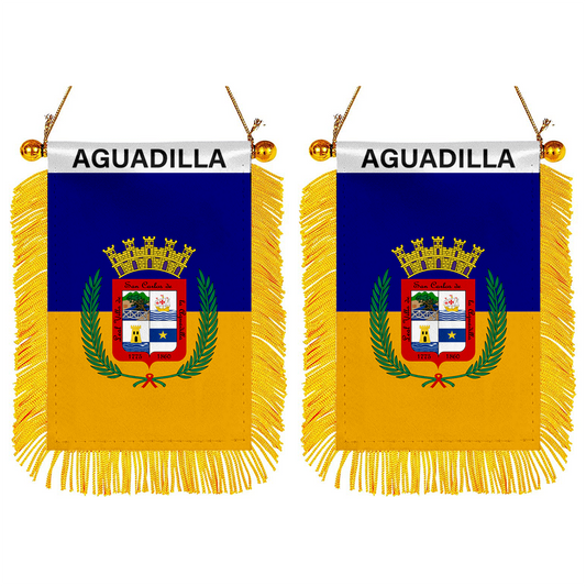 Aguadilla, Puerto Rico Flag  Mini Car Rearview Mirror Flag Banner - 2PC