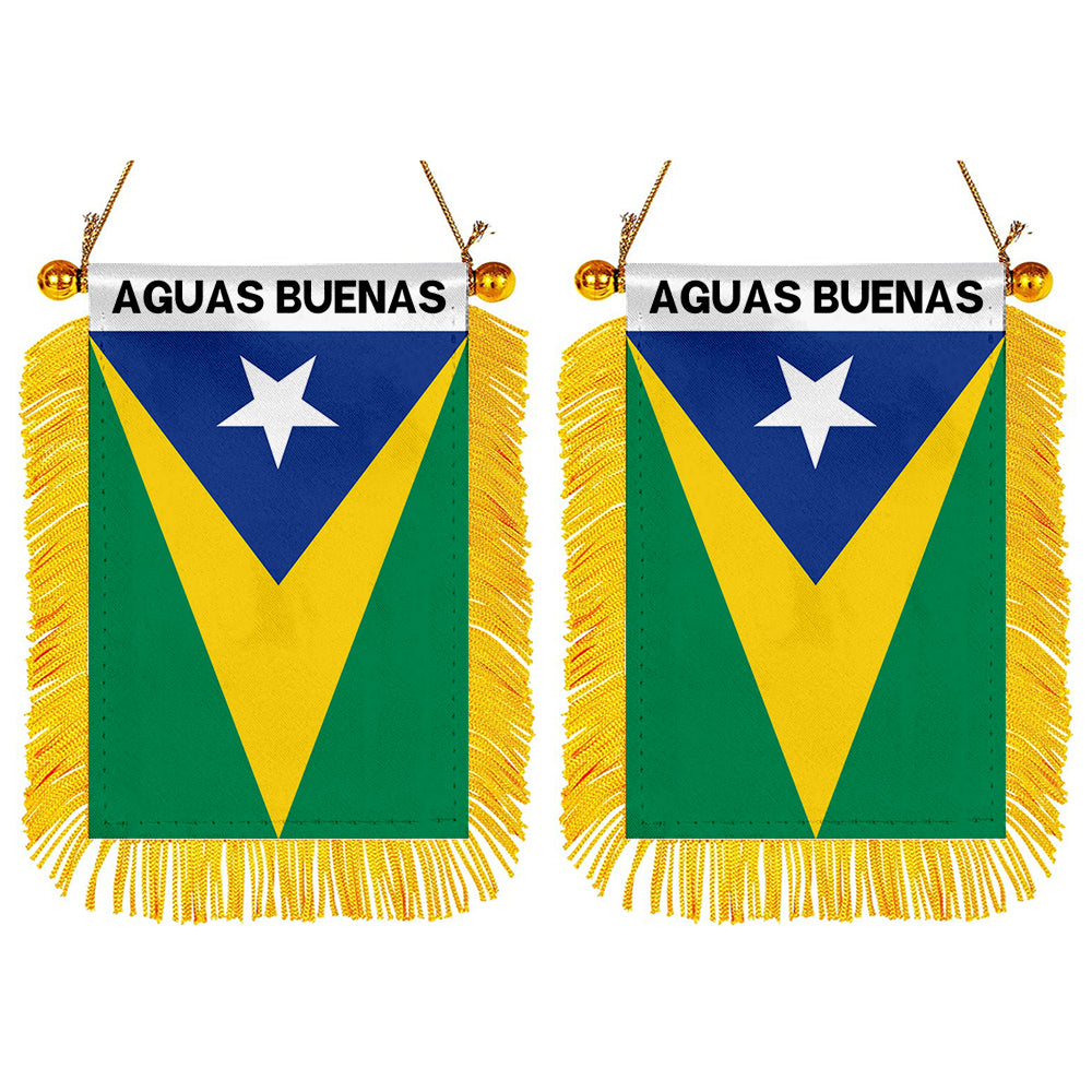Aguas Buenas, Puerto Rico Flag Mini Car Rearview Mirror Flag Banner - 2PC