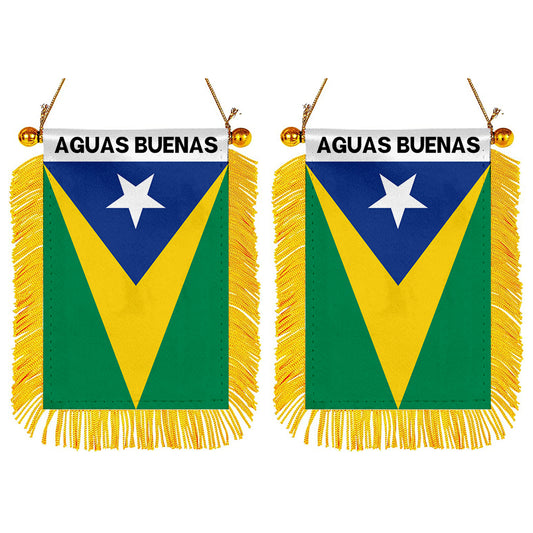 Aguas Buenas, Puerto Rico Flag Mini Car Rearview Mirror Flag Banner - 2PC