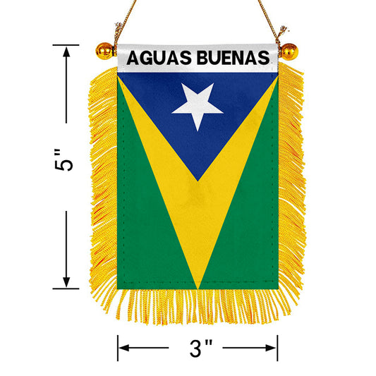 Aguas Buenas, Puerto Rico Flag Mini Car Rearview Mirror Flag Banner - 2PC