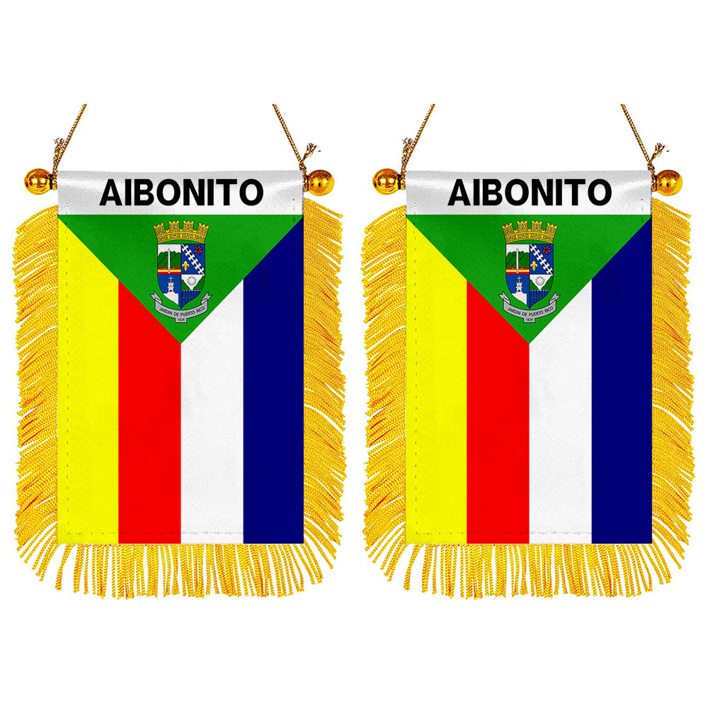Aibonito, Puerto Rico Flag Mini Car Rearview Mirror Flag Banner - 2PC