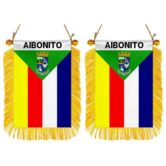 Aibonito, Puerto Rico Flag Mini Car Rearview Mirror Flag Banner - 2PC