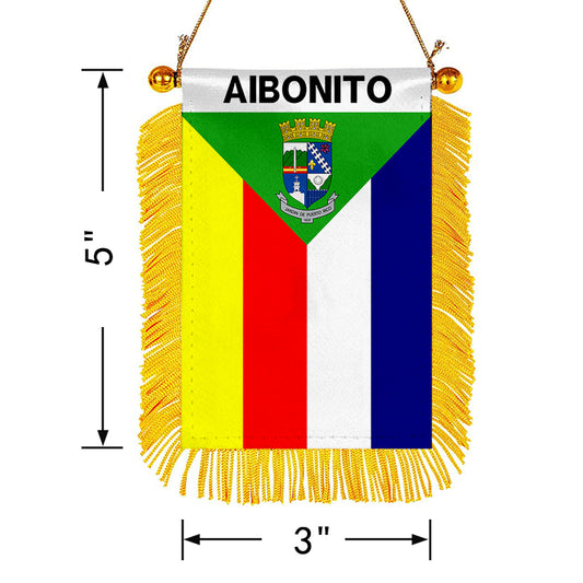 Aibonito, Puerto Rico Flag Mini Car Rearview Mirror Flag Banner - 2PC