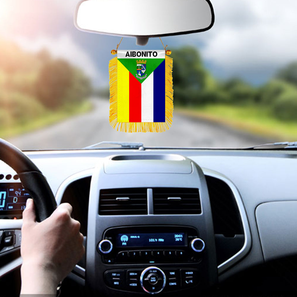 Aibonito, Puerto Rico Flag Mini Car Rearview Mirror Flag Banner - 2PC