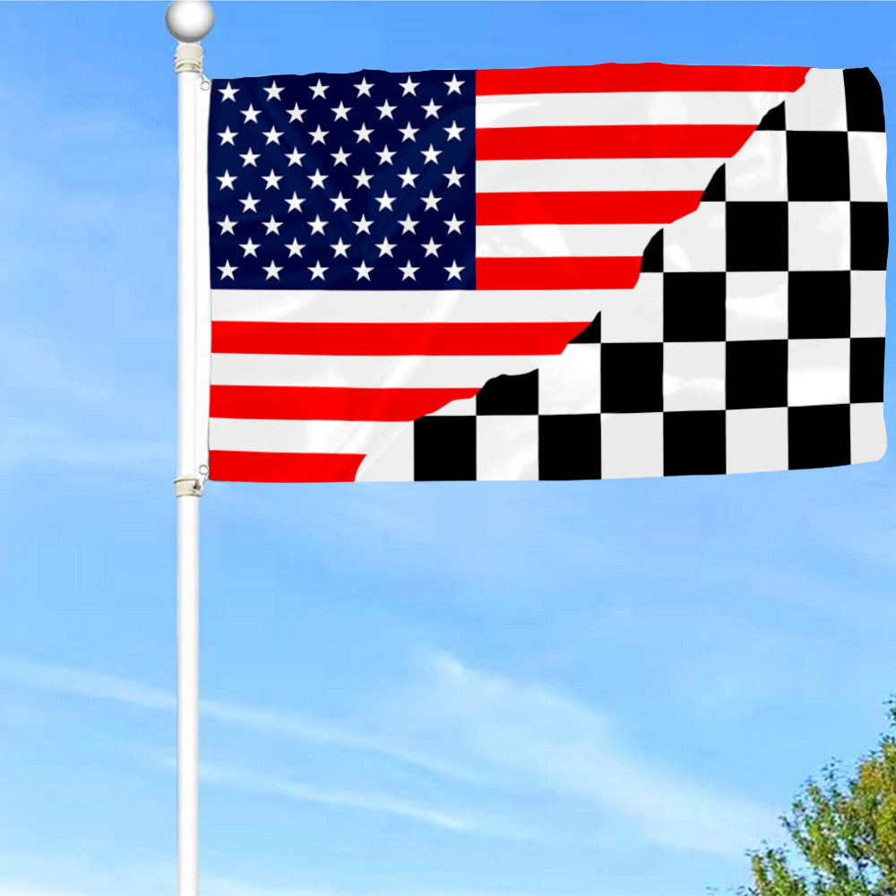 Fyon America Checkred Beer Outlaws Nascar Racing Flag Indoor and Outdoor Banner