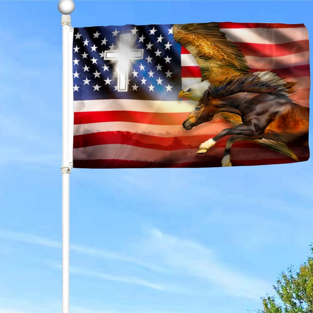 Fyon American Eagle Horse Patriot God Jesus Flag 41306 Indoor and outdoor banner