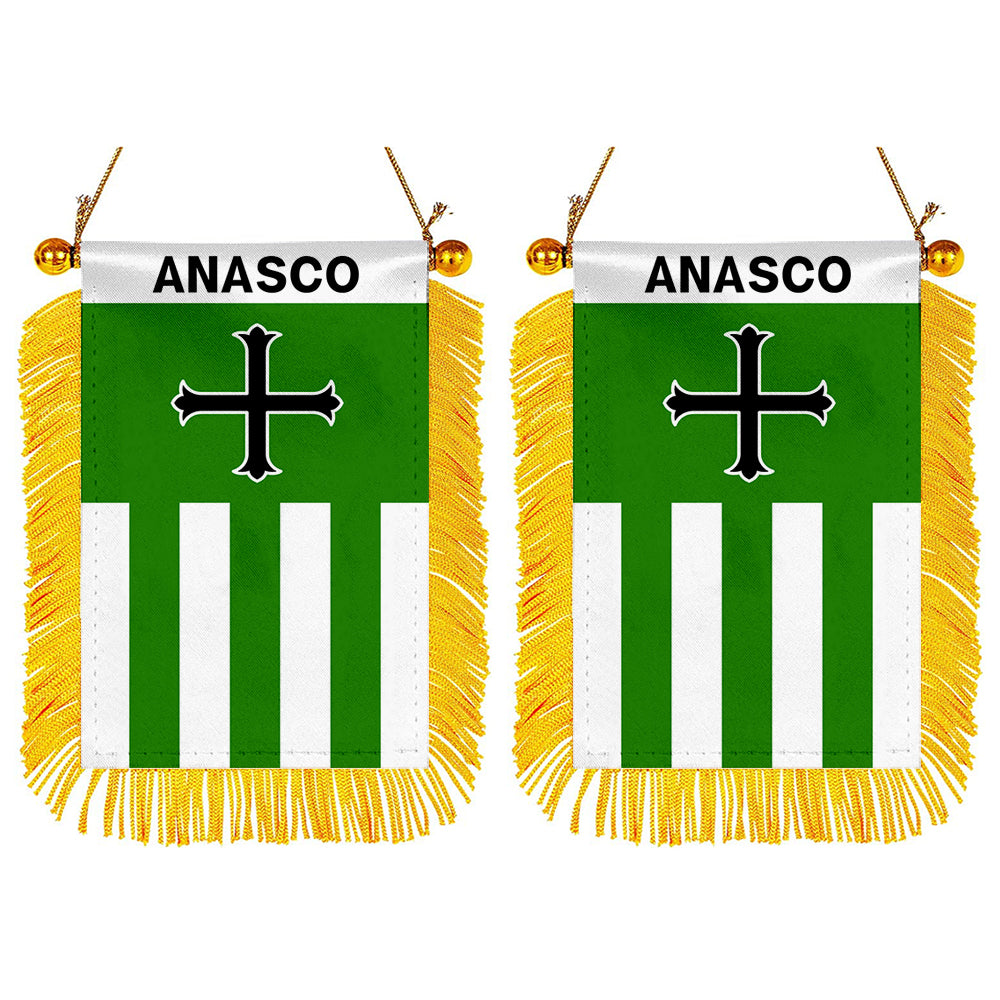 Añasco, Puerto Rico Flag Mini Car Rearview Mirror Flag Banner - 2PC