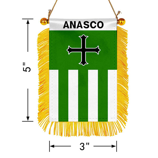 Añasco, Puerto Rico Flag Mini Car Rearview Mirror Flag Banner - 2PC