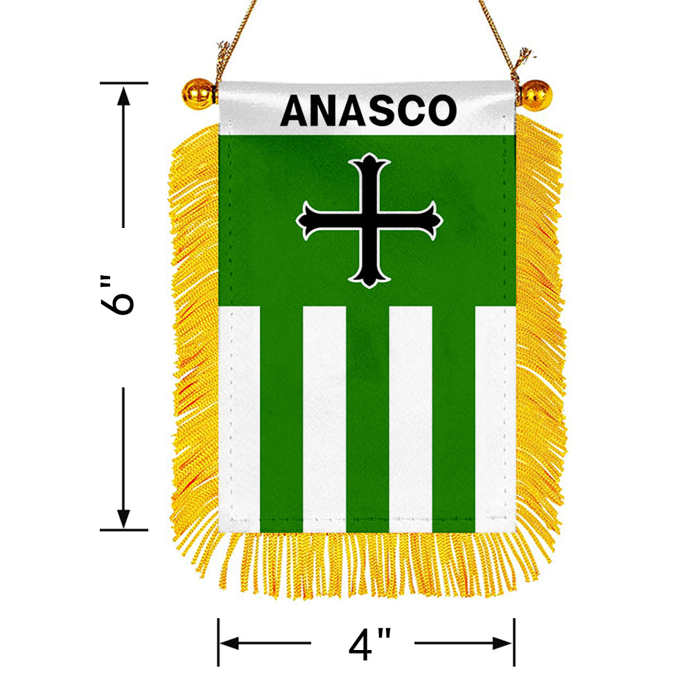 Añasco, Puerto Rico Flag Mini Car Rearview Mirror Flag Banner - 2PC