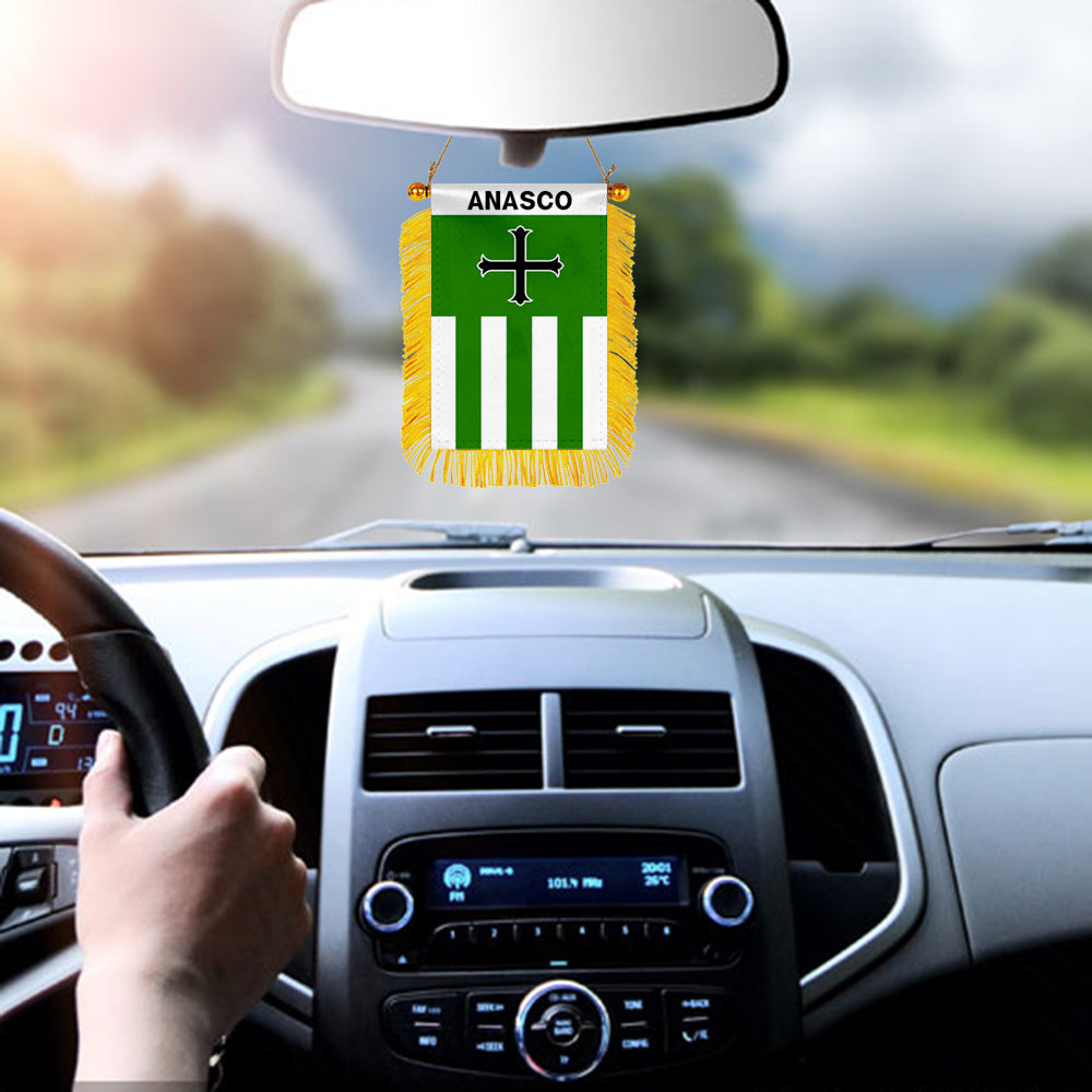 Añasco, Puerto Rico Flag Mini Car Rearview Mirror Flag Banner - 2PC