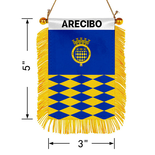 Arecibo, Puerto Rico Flag Mini Car Rearview Mirror Flag Banner - 2PC