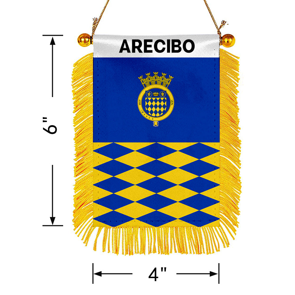 Arecibo, Puerto Rico Flag Mini Car Rearview Mirror Flag Banner - 2PC
