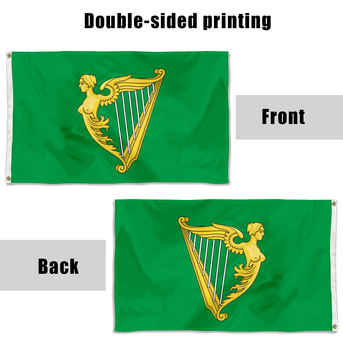 Fyon A traditional green harp flag of Ireland with a slightly different harp from File Arms of Ireland Historical Flag Indoor and outdoor banner 33001