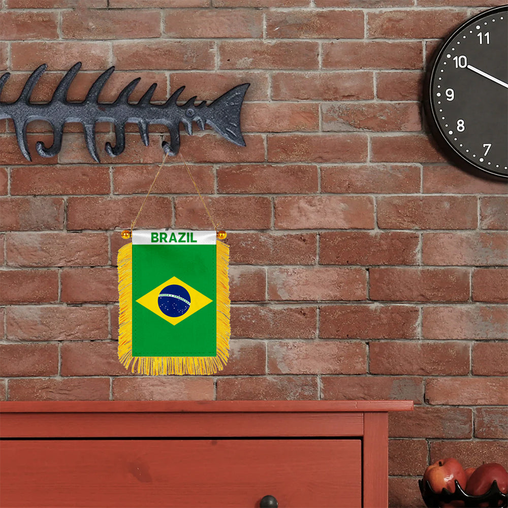 Brazil Mini Car Rearview Mirror Flag Banner - 2PC