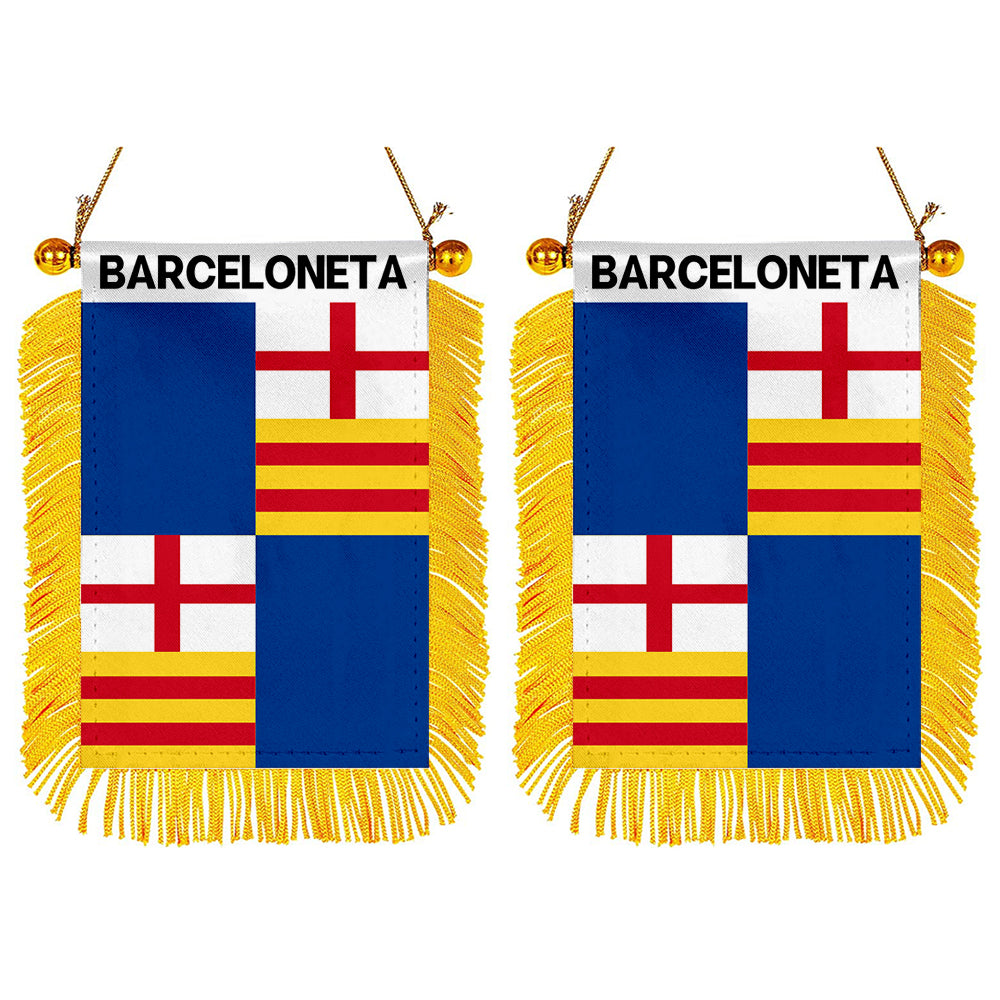 Barceloneta, Puerto Rico Flag Mini Car Rearview Mirror Flag Banner - 2PC