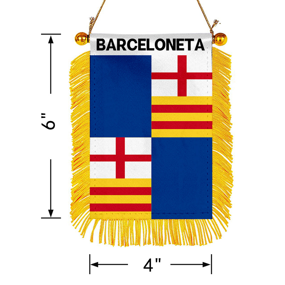 Barceloneta, Puerto Rico Flag Mini Car Rearview Mirror Flag Banner - 2PC