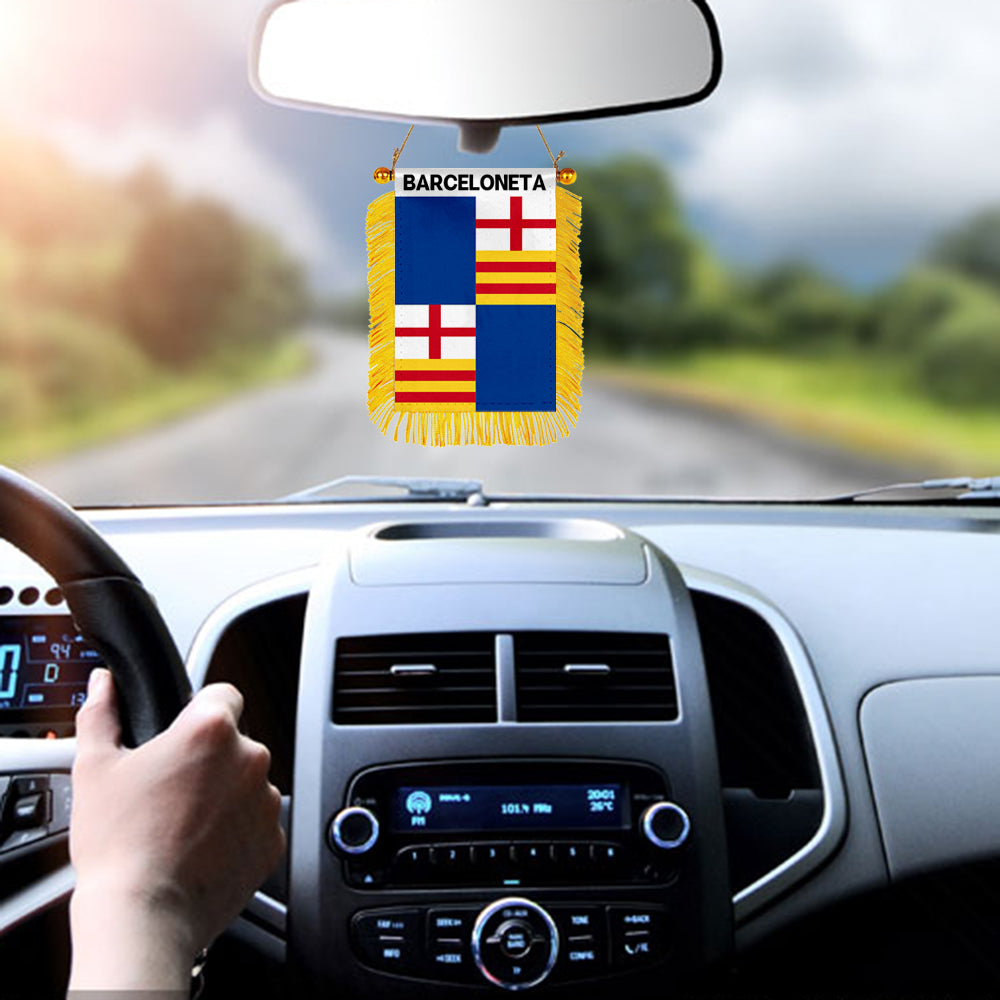 Barceloneta, Puerto Rico Flag Mini Car Rearview Mirror Flag Banner - 2PC