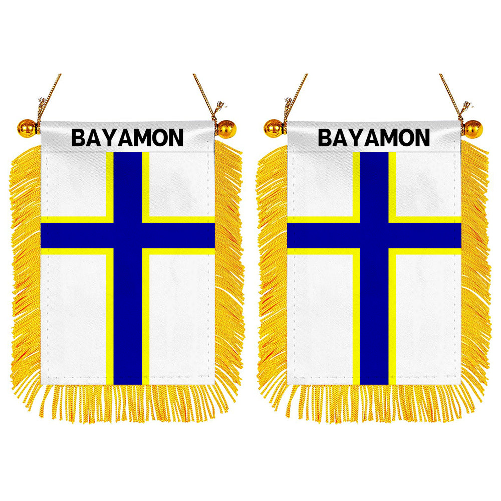 Bayamón, Puerto Rico Flag Mini Car Rearview Mirror Flag Banner - 2PC