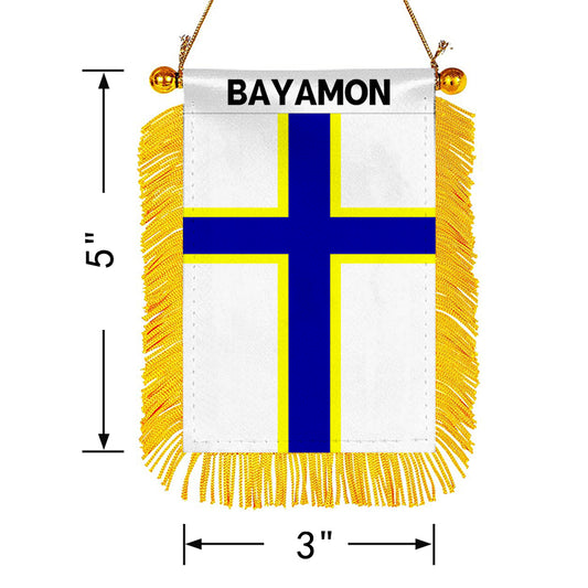 Bayamón, Puerto Rico Flag Mini Car Rearview Mirror Flag Banner - 2PC