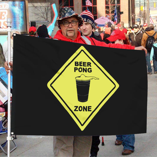 Fyon Beer Pong Zone Flag Banner Black Indoor and Outdoor Banner