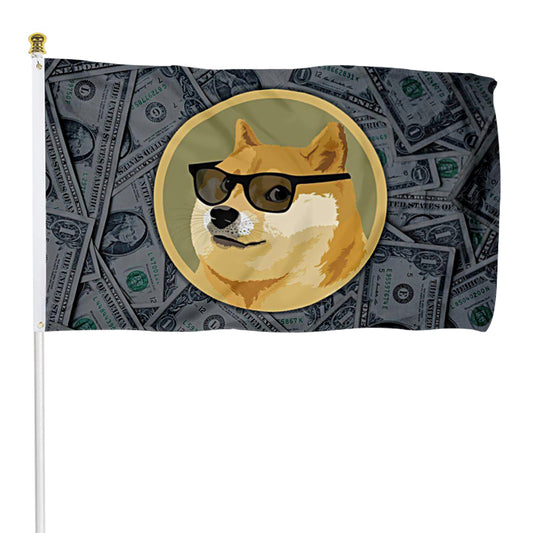 Fyon Bitcoin Sunglasses Doge BTC ETH Flag Indoor and outdoor banner