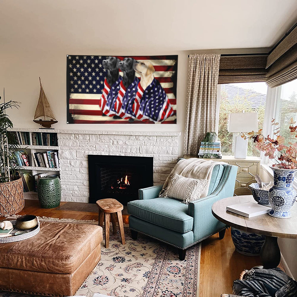 Fyon Black And Yellow Labrador Retriever Dogs American Patriot Flag Banner 41403 Indoor and outdoor banner
