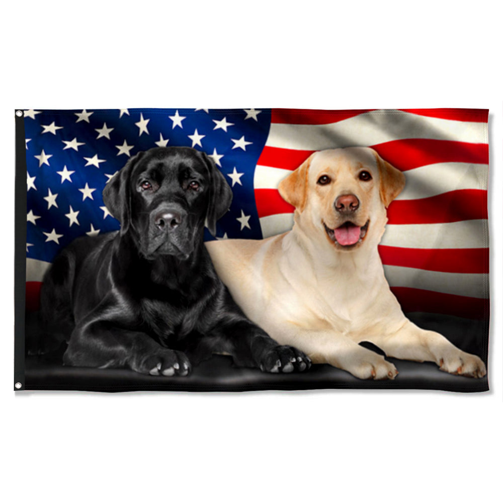 Fyon Black Lab And Yellow Lab Labrador Retriever American Flag 41404 Indoor and outdoor banner