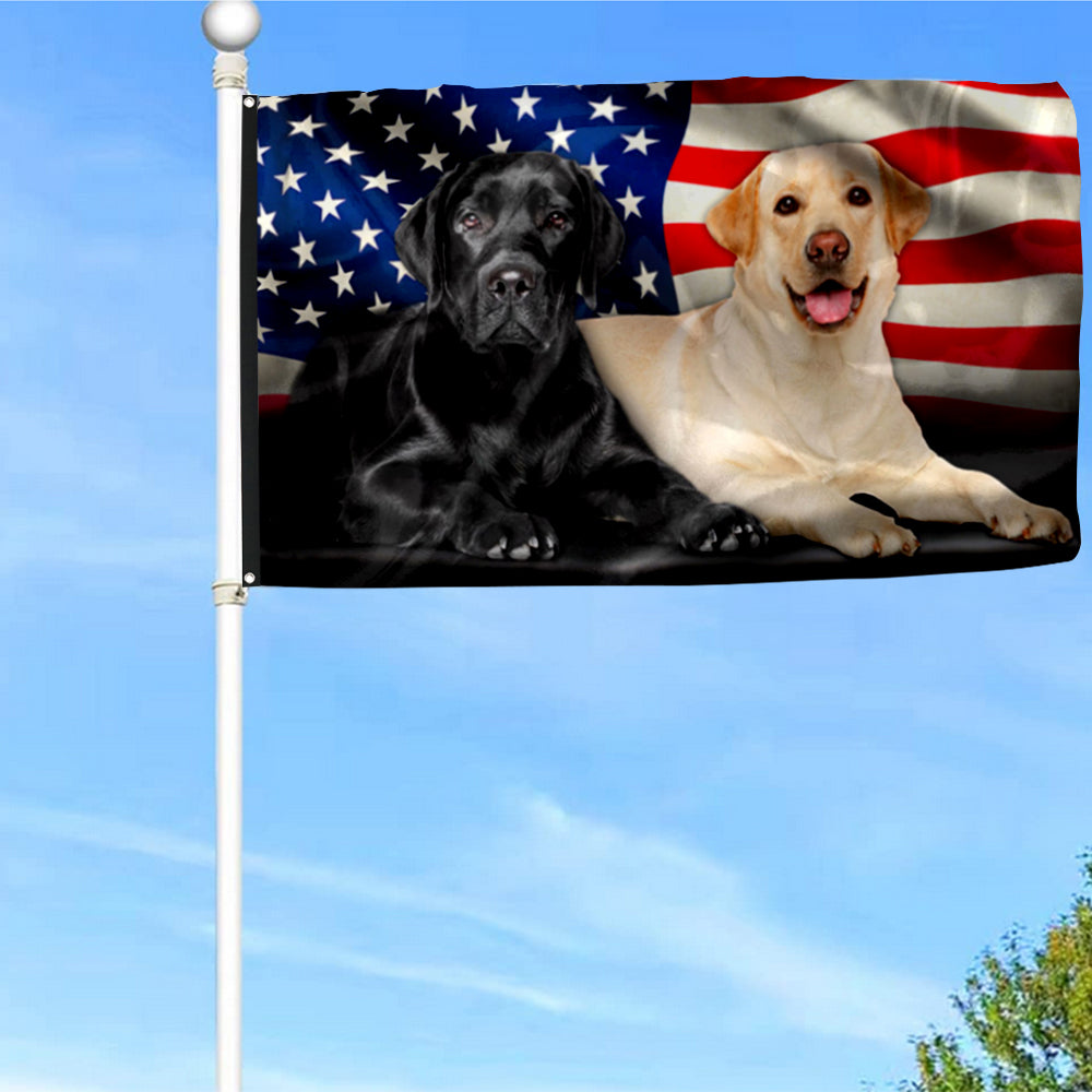 Fyon Black Lab And Yellow Lab Labrador Retriever American Flag 41404 Indoor and outdoor banner
