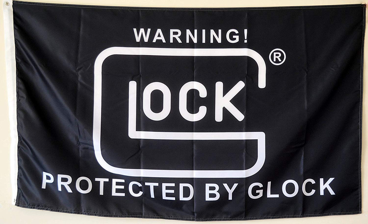 Black Glock Flag Banner Firearms Warning Protected