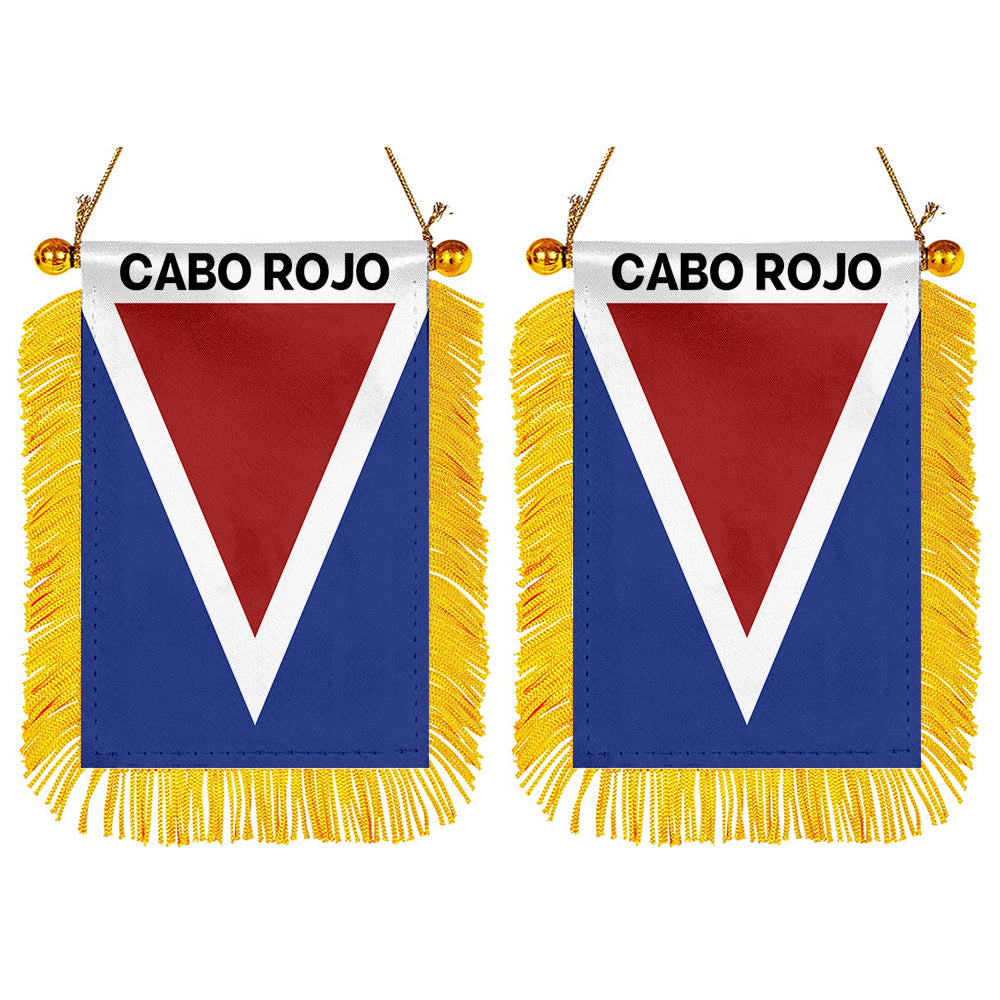 Cabo Rojo, Puerto Rico Flag Mini Car Rearview Mirror Flag Banner - 2PC