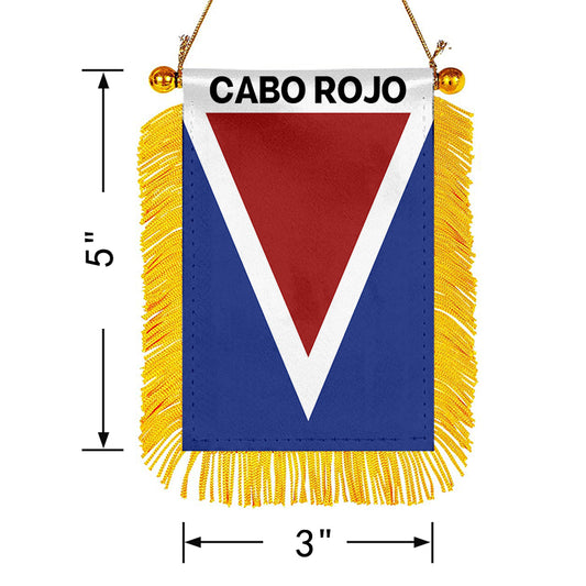 Cabo Rojo, Puerto Rico Flag Mini Car Rearview Mirror Flag Banner - 2PC