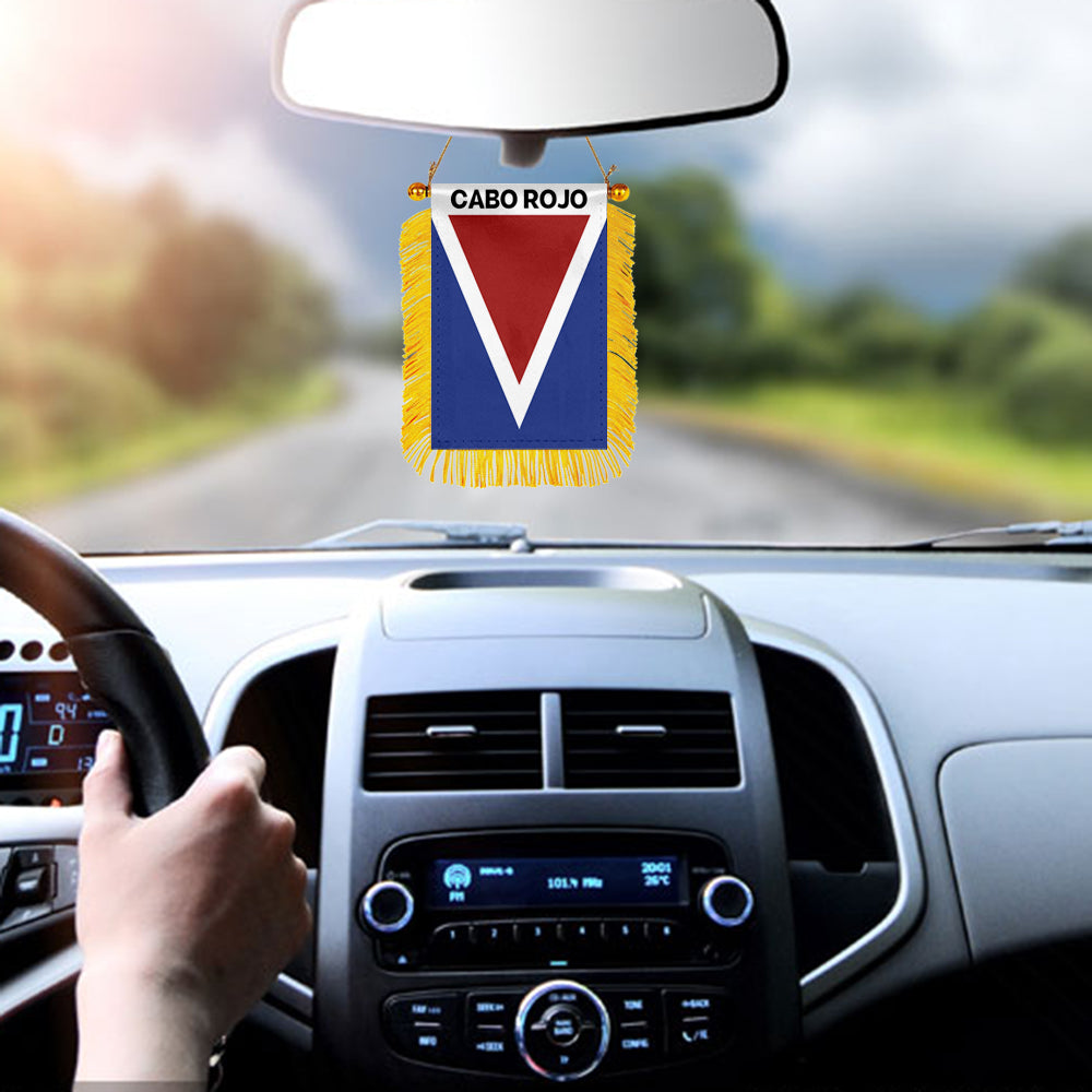 Cabo Rojo, Puerto Rico Flag Mini Car Rearview Mirror Flag Banner - 2PC