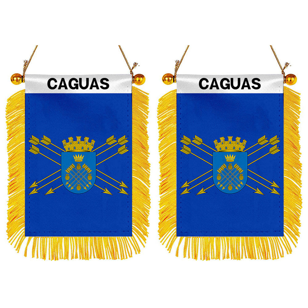 Caguas, Puerto Rico Flag Mini Car Rearview Mirror Flag Banner - 2PC