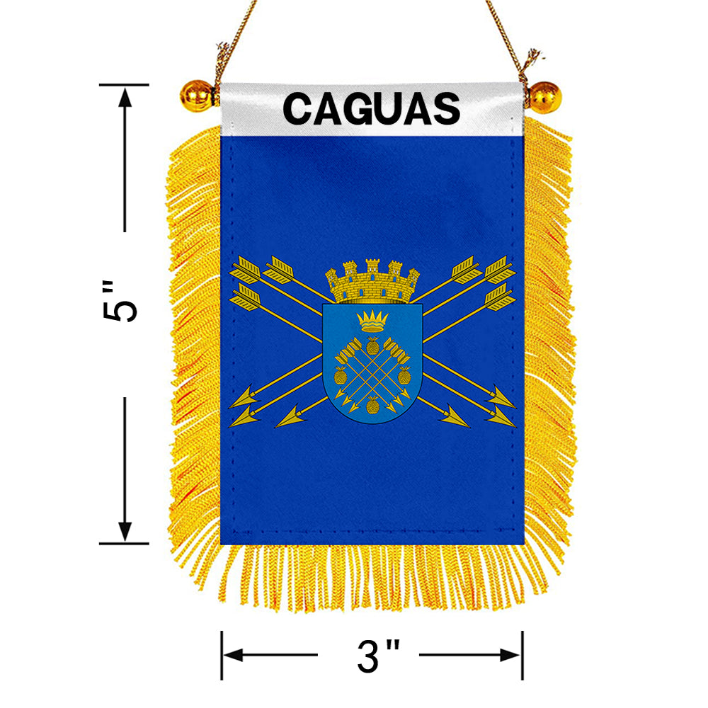Caguas, Puerto Rico Flag Mini Car Rearview Mirror Flag Banner - 2PC