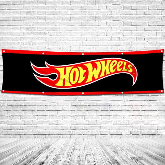 Fyon Car Games Toys Garage shop Decor Banner Works for Hot Wheels Flag Black 2x8 Feet