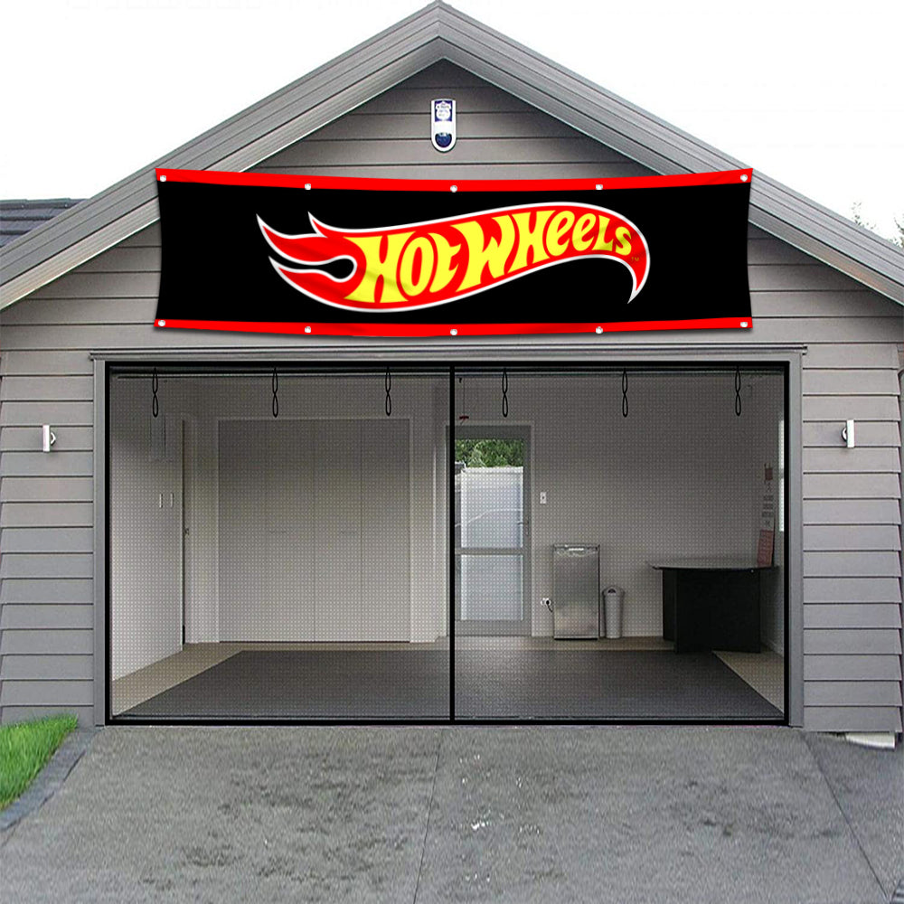 Fyon Car Games Toys Garage shop Decor Banner Works for Hot Wheels Flag Black 2x8 Feet