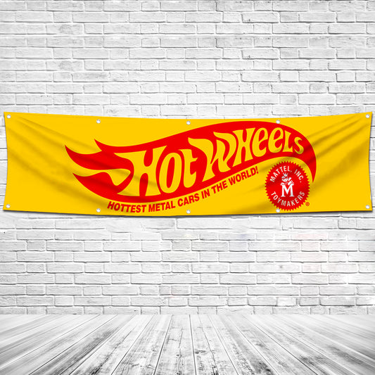 Fyon Car Games Toys Garage shop Decor Banner Works for Hot Wheels Flag Yellow 2x8 Feet