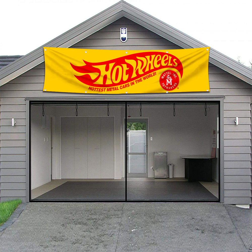 Fyon Car Games Toys Garage shop Decor Banner Works for Hot Wheels Flag Yellow 2x8 Feet