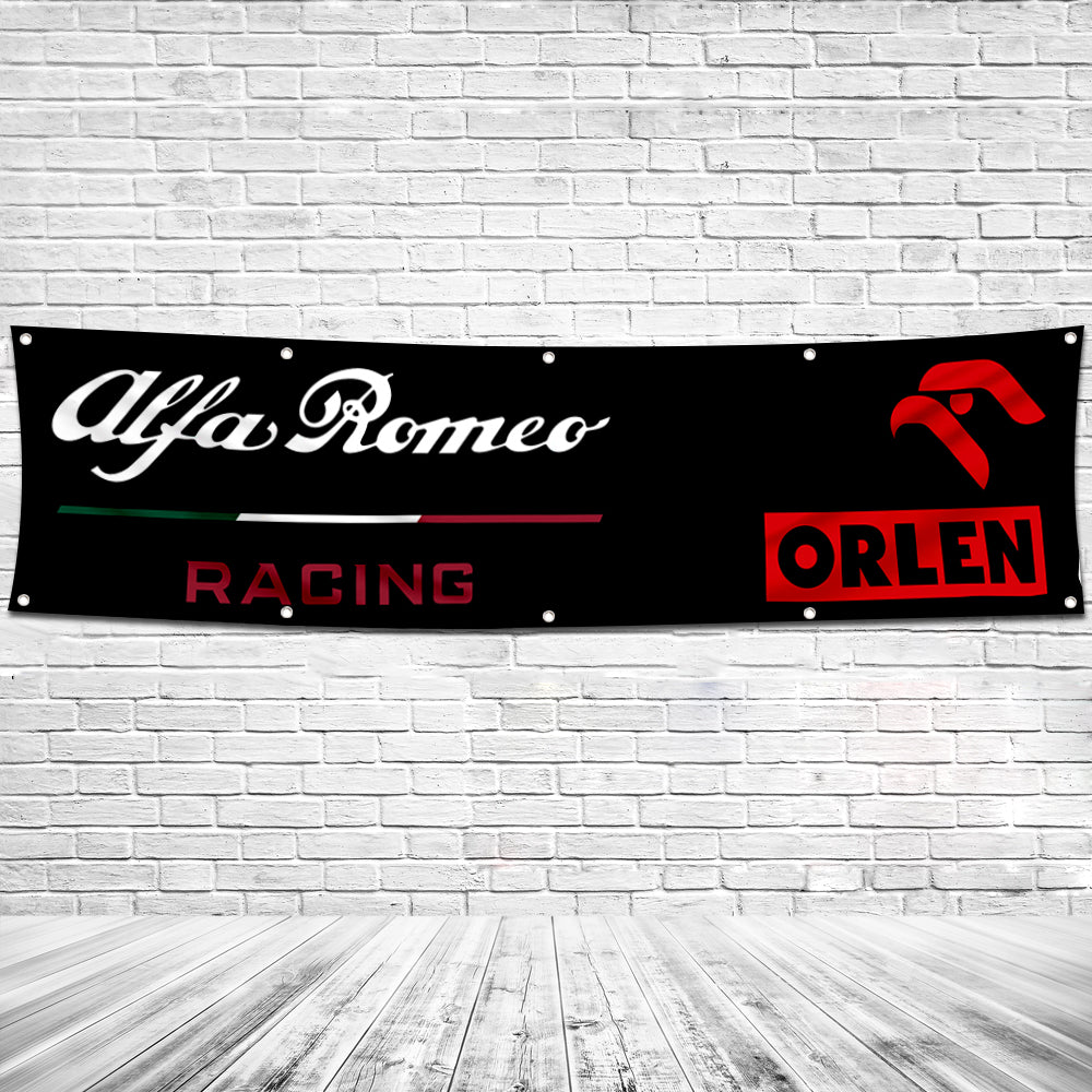 Fyon Car Motor Garage Shop Banner Works for Alfa Romeo Racing F1 Team Flag Black 2x8 Feet