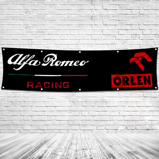 Fyon Car Motor Garage Shop Banner Works for Alfa Romeo Racing F1 Team Flag Black 2x8 Feet