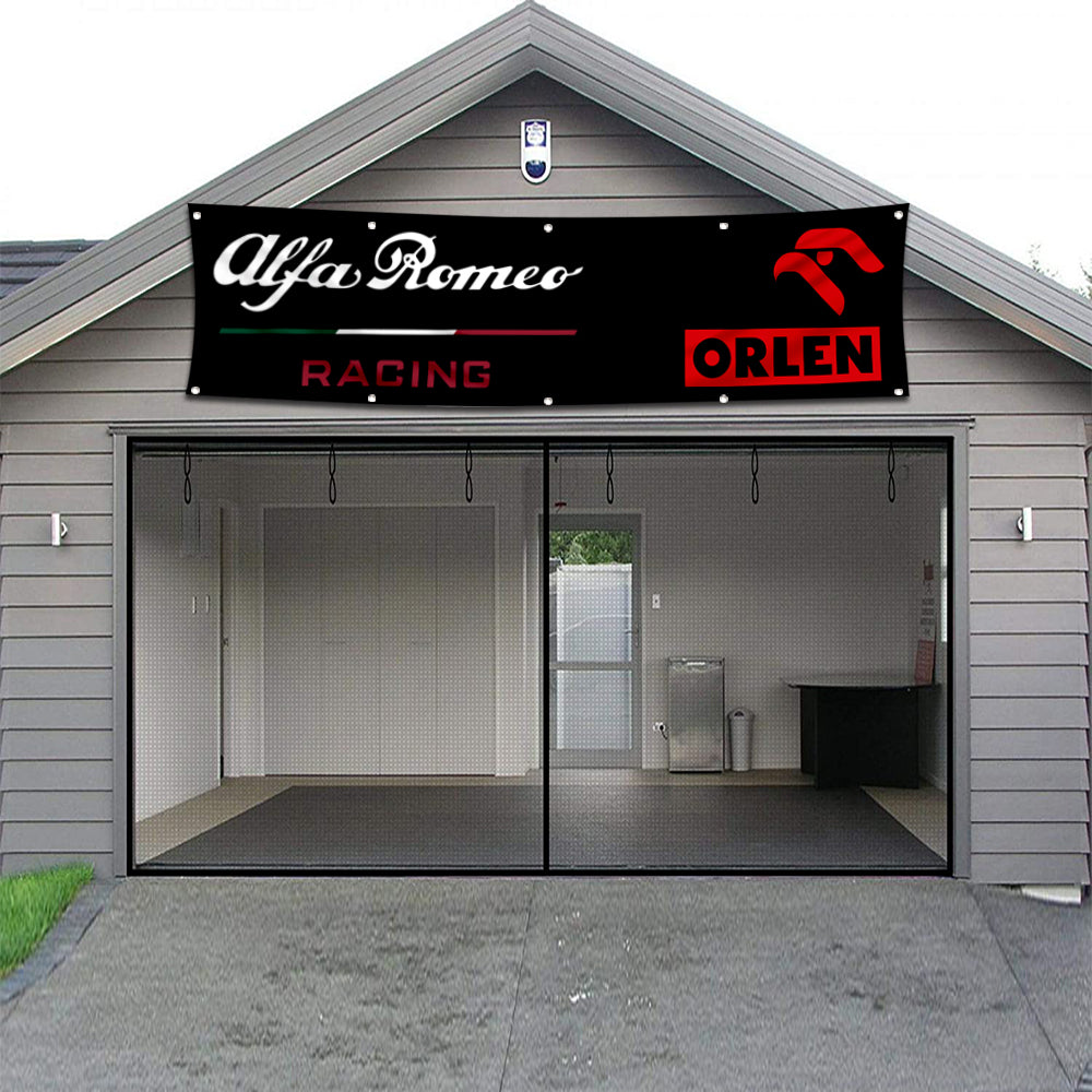 Fyon Car Motor Garage Shop Banner Works for Alfa Romeo Racing F1 Team Flag Black 2x8 Feet