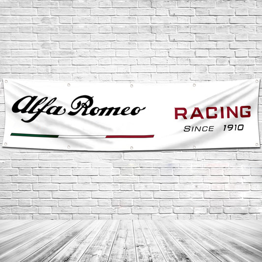 Fyon Car Motor Garage Shop Banner Works for Alfa Romeo Racing F1 Team Flag White 2x8 Feet