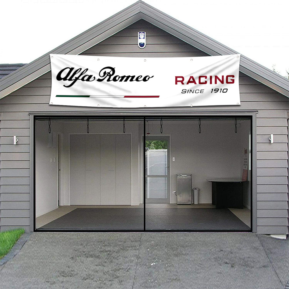 Fyon Car Motor Garage Shop Banner Works for Alfa Romeo Racing F1 Team Flag White 2x8 Feet