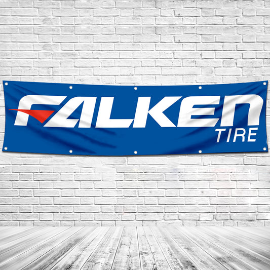 Fyon Car Motor Garage Shop Banner Works for Falken Tire Flag Blue 2x8 Feet