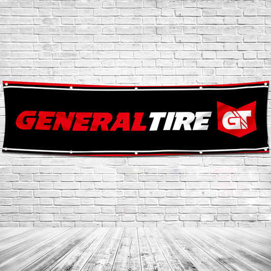 Fyon Car Motor Garage Shop Decor Banner Works for General Tire Flag 2x8 Feet