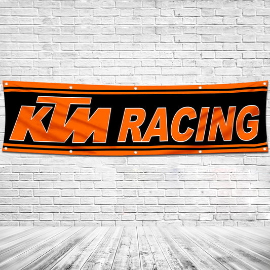 Fyon Car Motor Garage Shop Decor Banner Works for KTM Racing Flag 2x8 Feet