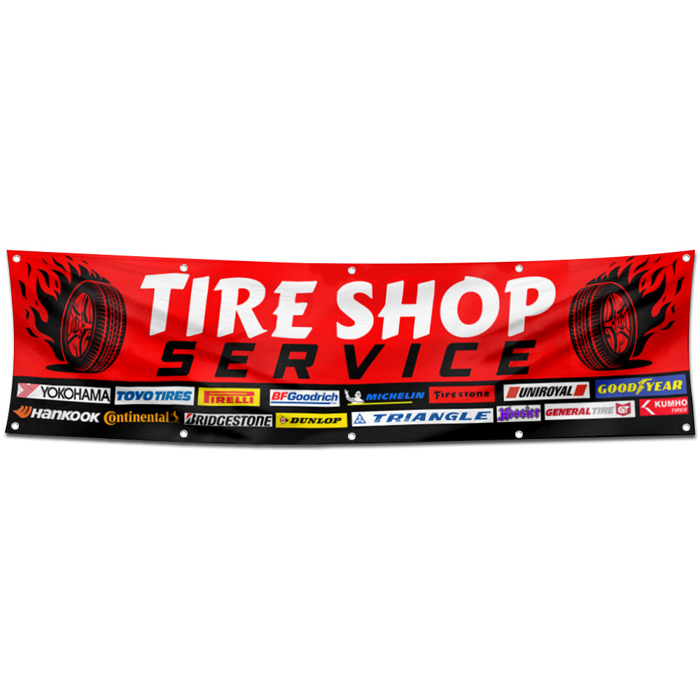 Fyon Car Motor Garage Tires Shop Decor Banner Flag Red 2x8 Feet