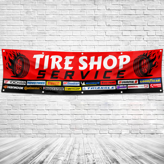 Fyon Car Motor Garage Tires Shop Decor Banner Flag Red 2x8 Feet